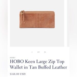 HOBO Keen Large Zip Top Wallet in Tan Buffed Leather - like new